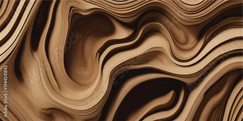 A smooth liquid chocolate cream background features a flowing brown swirl pattern with golden silk waves and a rich milk candy texture in this elegant food illustration design