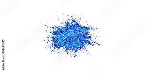 Abstract black ink splat and liquid water splash with blue eyeshadow powder dust isolated on a white background for cosmetics makeup beauty