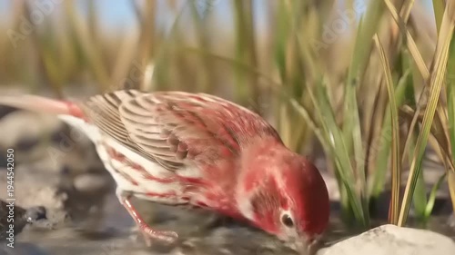 Intimate View of Purple Finch Feeding: A Glimpse into Wildlife Habitat and Nature's Delicate Balance