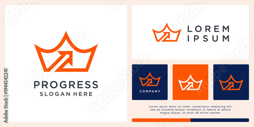 Premium progress logo design with arrow and crown