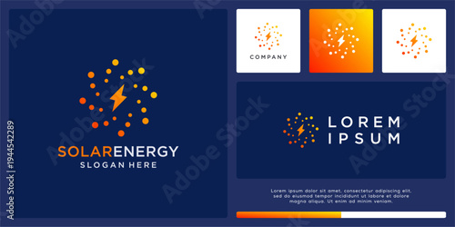 Solar energy logo design template with flash