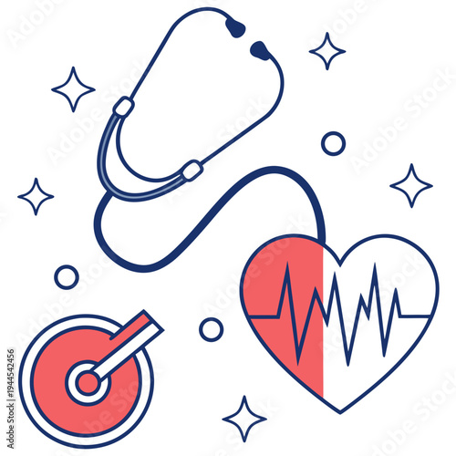 Medical including stethoscope heart and pressure gauge medical healthcare medicine