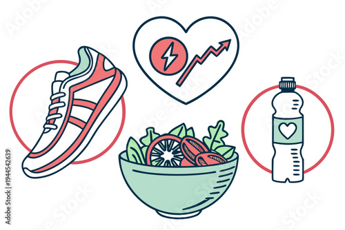 Healthy lifestyle fitness shoe salad water bottle