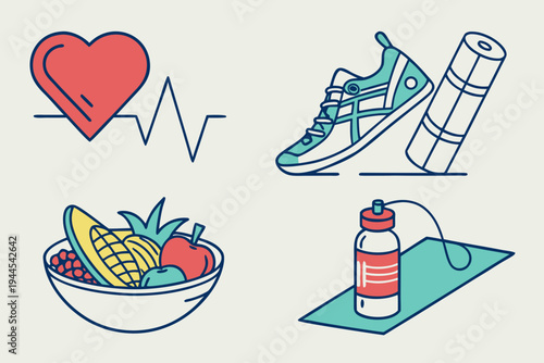 Fitness heart shoes fruit water bottle yoga mat