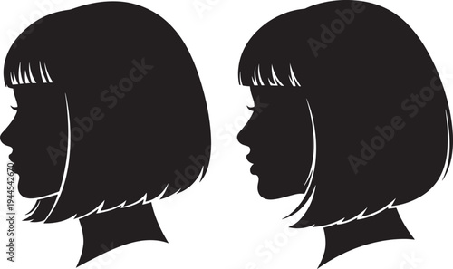 Woman's head silhouette profile icon and solid