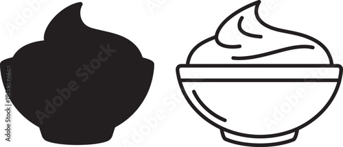 Whipped cream in bowl icon silhouette and line art