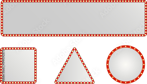 Four distinct mirror shapes shine with colorful lights. Their playful designs create a cheerful atmosphere, perfect for festivities or creative spaces, inviting joy and curiosity.