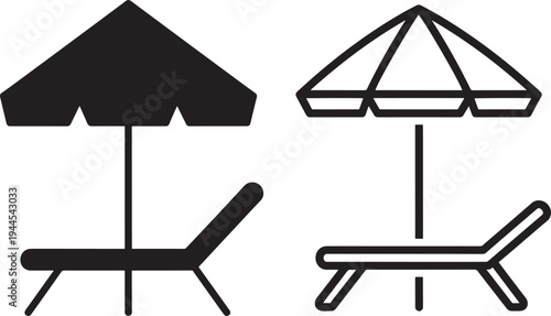 Beach chair and umbrella icon for vacation icon