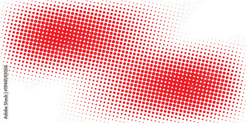 Red color halftone gradient texture. Vanishing cartoon polka dot background. Repeating dotted gradation pattern. Fading comic pop art overlay backdrop. Raster halftone effect wallpaper. Vector