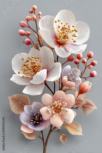 Elegant pastel flowers botanical illustration luxury art high resolution picture
