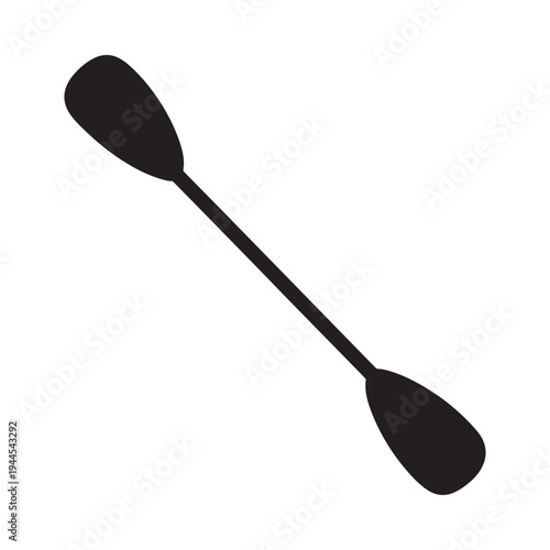 Simple black silhouette of a kayak or canoe paddle on white
