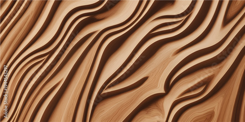 Abstract carved wood background with flowing topographic layers and smooth wavy lines.