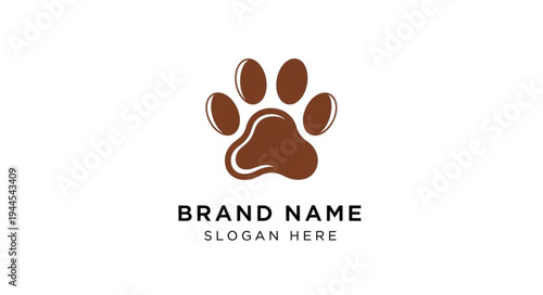 Brown paw print logo with text space for brand name and slogan on white background.