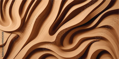Smooth layered wooden waves with visible grain and soft highlights, undulating curves evoking calm warmth