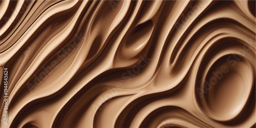 A luxurious brown abstract wave design with a smooth liquid chocolate texture and flowing golden silk ripples creating a shiny satin material pattern