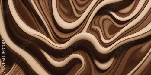 A brown abstract chocolate background features a wavy liquid texture and golden silk pattern for a digital art wallpaper design