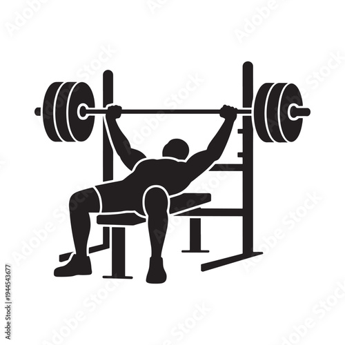 Silhouette of a weightlifter performing a bench press exercise