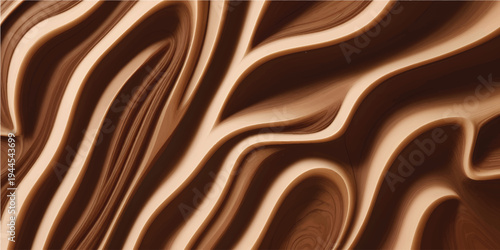 Luxurious dark chocolate background featuring a liquid silk texture with golden swirls and brown satin waves in a sweet food illustration design