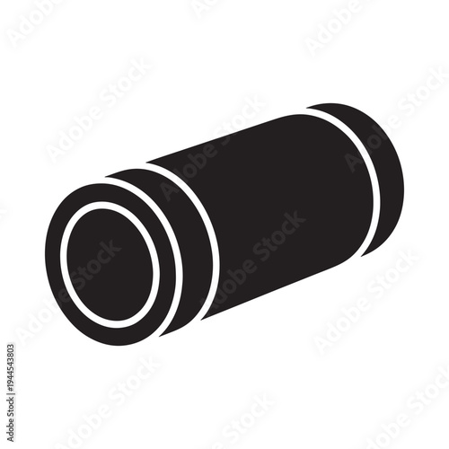 Simple black and white illustration of a cylindrical object or roll