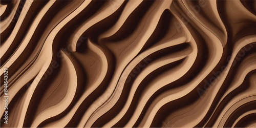 Luxurious chocolate brown silk fabric background featuring a soft flowing satin wave pattern with shiny golden liquid texture for an elegant textile wallpaper design