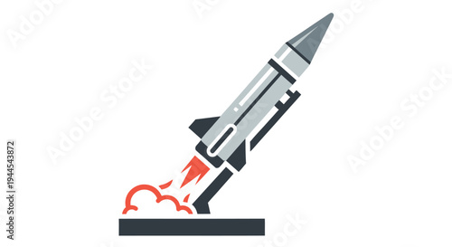 Stylized illustration of a rocket launching with a trail of fiery exhaust