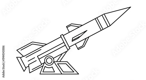 Simple line drawing of a missile with fins and a launch platform