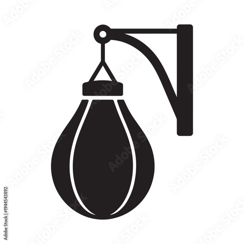 Simple black silhouette of a hanging boxing speed bag on wall