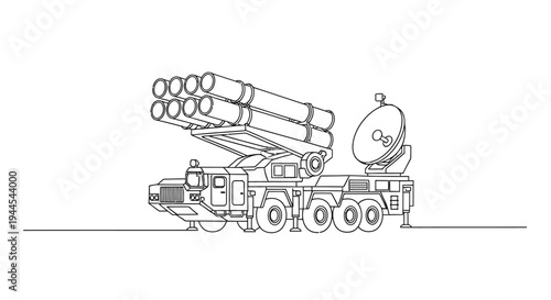 Line drawing of a large military vehicle likely a mobile missile launcher system