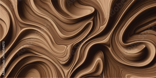 An abstract wood texture background featuring a luxury chocolate brown silk wave pattern with smooth flowing liquid swirls and soft gold satin fabric design for an artistic wallpaper backdrop