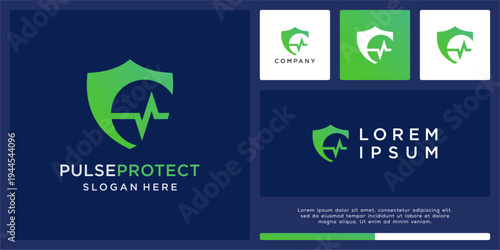 Pulse protect logo design with shield and pulse
