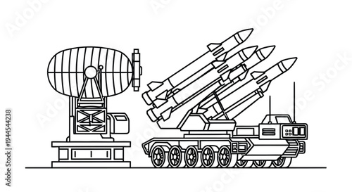 Line drawing of a mobile radar system and surface to air missile launcher
