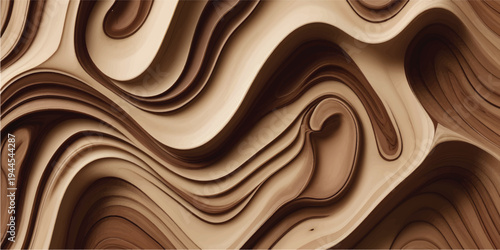 Dark brown wood grain texture background with smooth cream and gold flowing design for luxury wallpaper, interior styling, furniture finishes and premium decorative surfaces