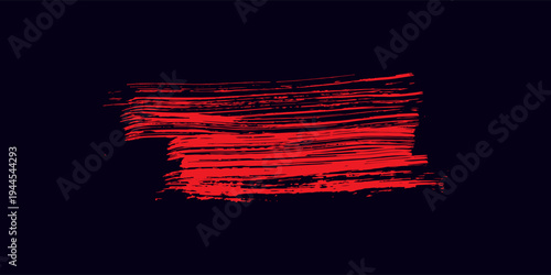 red grunge brush strokes set creating rough hand drawn texture on white background.