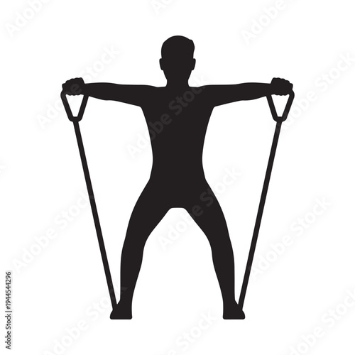 Silhouette of a person doing resistance band exercise for upper body