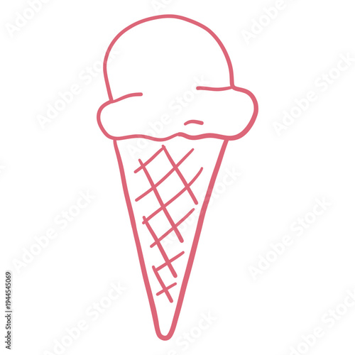 Hand drawn Gelato clipart. Cute Italian Gelato with waffle cone. Minimal line art summer dessert doodles