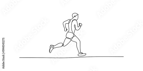 Continuous line drawing illustration of a male runner in motion on a white background Vector, illustration