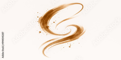 Abstract vector background illustration featuring a flowing wave of coffee beans and chocolate liquid swirls with blue light lines on a white shape design