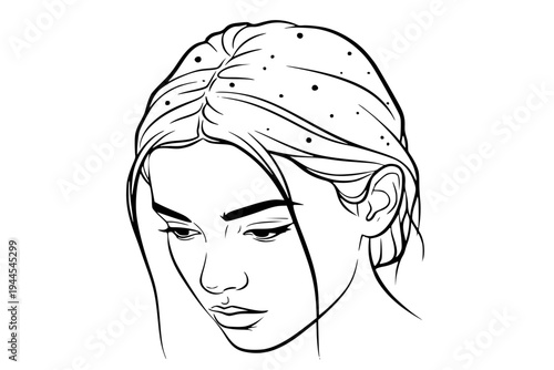 Focused Surfer Woman Portrait Athletic Gaze Sportswoman Headshot Logo Design Black Vector Outline