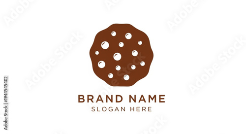 Round chocolate chip cookie logo with brand name and slogan placeholder.