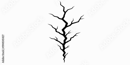 A minimalist vector illustration features a black tree silhouette isolated on white with bare branches, a dry trunk, and a small bird reflecting nature's growth across every season