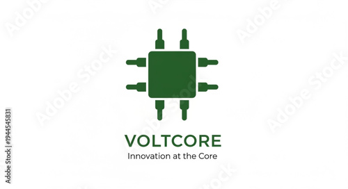 Green circuit board chip with the text VOLTCORE and "Innovation at the Core" slogan on a white background.