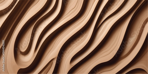 Elegance in Wood: The image presents a carved wood, its flowing waves and textures creating a tactile experience. The artwork seamlessly merges with the natural grains of the material.