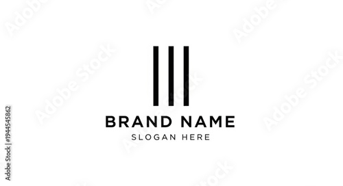 Minimalist logo design with three vertical lines and placeholder text for brand name and slogan.