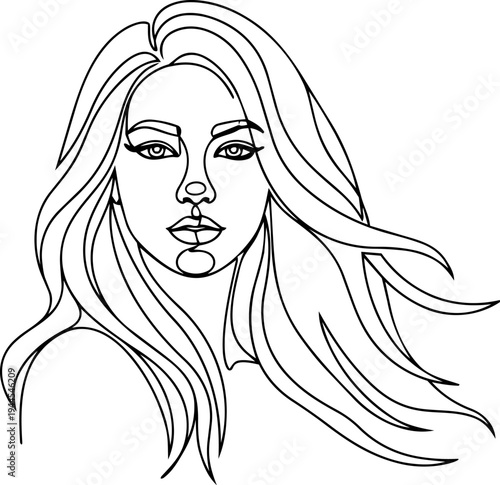 girl with long hair line art 
