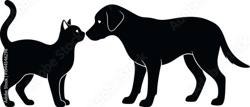 cat and dog touching noses in friendly greeting on transparent background