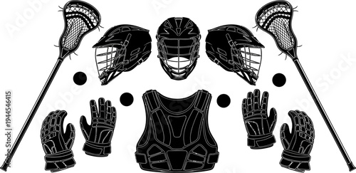 Lacrosse equipment including sticks helmets gloves and protective gear
