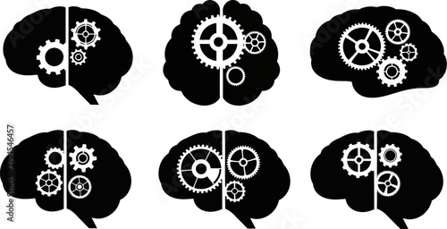 Brain with gears inside  brain gears infographic elements  creative thinking concept