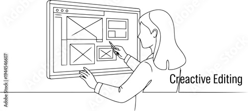 business woman drawing a graph line art 