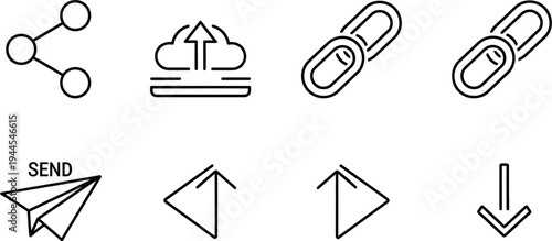 Set of modern line style icons for upload download send link and connection