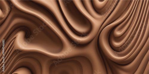 Wide abstract woodgrain wave composition with sculpted layered curves and natural warm brown textures in organic flowing design